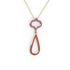 Vidonia Kolye - Ametist ve garnet 14 ayar rose altın kolye (40 cm altın rolo zincir) #16o9ta8