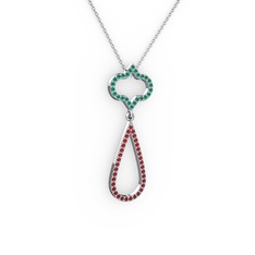 Kök zümrüt ve garnet 925 ayar gümüş kolye (40 cm beyaz altın rolo zincir)