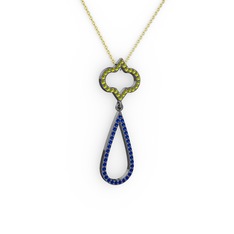 Vidonia Kolye - Peridot ve lab safir 925 ayar siyah rodyum kaplama gümüş kolye (40 cm altın rolo zincir) #17vyye2