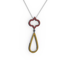 Vidonia Kolye - Garnet ve sitrin 925 ayar siyah rodyum kaplama gümüş kolye (40 cm beyaz altın rolo zincir) #17yb4jg