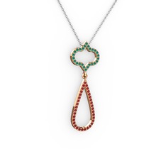 Vidonia Kolye - Kök zümrüt ve garnet 8 ayar rose altın kolye (40 cm beyaz altın rolo zincir) #181bzoe