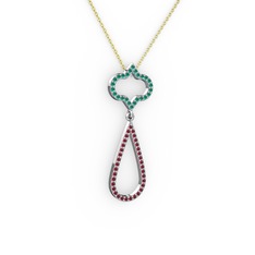 Kök zümrüt ve kök yakut 14 ayar beyaz altın kolye (40 cm altın rolo zincir)