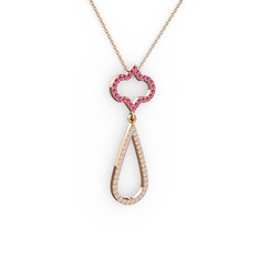 Vidonia Kolye - Rodolit garnet ve pırlanta 18 ayar rose altın kolye (0.324 karat, 40 cm rose altın rolo zincir) #1972p1k