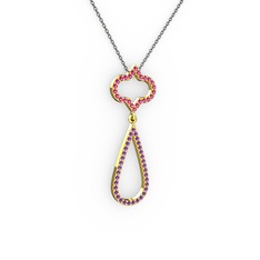 Vidonia Kolye - Rodolit garnet ve ametist 18 ayar altın kolye (40 cm gümüş rolo zincir) #19926mf