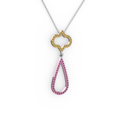 Vidonia Kolye - Sitrin ve rodolit garnet 14 ayar beyaz altın kolye (40 cm beyaz altın rolo zincir) #19pjutm
