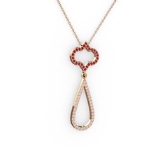 Garnet ve pırlanta 14 ayar rose altın kolye (0.324 karat, 40 cm gümüş rolo zincir)