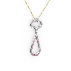 Vidonia Kolye - Swarovski ve pembe kuvars 14 ayar beyaz altın kolye (40 cm gümüş rolo zincir) #1a28xc2
