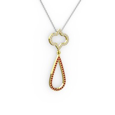 Vidonia Kolye - Pırlanta ve garnet 14 ayar altın kolye (0.288 karat, 40 cm beyaz altın rolo zincir) #1aeb3g0