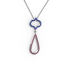 Vidonia Kolye - Lab safir ve kök yakut 14 ayar beyaz altın kolye (40 cm gümüş rolo zincir) #1am1lcm