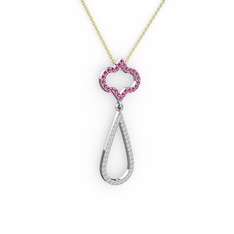 Rodolit garnet ve pırlanta 14 ayar beyaz altın kolye (0.324 karat, 40 cm altın rolo zincir)