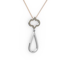 Dumanlı kuvars ve swarovski 18 ayar beyaz altın kolye (40 cm gümüş rolo zincir)