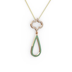 Beyaz zirkon ve yeşil kuvars 14 ayar rose altın kolye (40 cm altın rolo zincir)