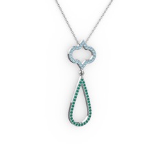 Vidonia Kolye - Akuamarin ve kök zümrüt 925 ayar gümüş kolye (40 cm beyaz altın rolo zincir) #1b86xe9