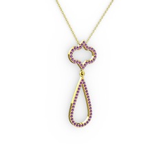 Ametist 925 ayar altın kaplama gümüş kolye (40 cm altın rolo zincir)