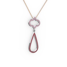 Vidonia Kolye - Pembe kuvars ve garnet 18 ayar beyaz altın kolye (40 cm rose altın rolo zincir) #1bba5bf