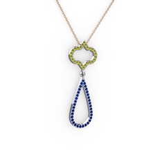 Vidonia Kolye - Peridot ve lab safir 18 ayar beyaz altın kolye (40 cm rose altın rolo zincir) #1bfrxhl