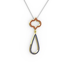 Garnet ve lab safir 8 ayar altın kolye (40 cm beyaz altın rolo zincir)