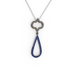 Vidonia Kolye - Dumanlı kuvars ve lab safir 925 ayar siyah rodyum kaplama gümüş kolye (40 cm beyaz altın rolo zincir) #1bnc45c