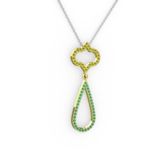 Peridot ve yeşil kuvars 925 ayar altın kaplama gümüş kolye (40 cm beyaz altın rolo zincir)