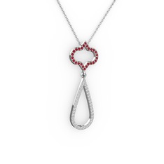 Vidonia Kolye - Garnet ve beyaz zirkon 14 ayar beyaz altın kolye (40 cm beyaz altın rolo zincir) #1c1xe7n