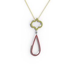 Vidonia Kolye - Peridot ve garnet 18 ayar beyaz altın kolye (40 cm gümüş rolo zincir) #1c1xf9m