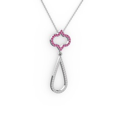 Vidonia Kolye - Rodolit garnet ve swarovski 14 ayar beyaz altın kolye (40 cm beyaz altın rolo zincir) #1c31yxd