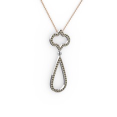 Dumanlı kuvars 18 ayar beyaz altın kolye (40 cm gümüş rolo zincir)