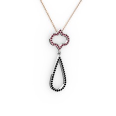 Vidonia Kolye - Kök yakut ve siyah zirkon 18 ayar beyaz altın kolye (40 cm rose altın rolo zincir) #1cbj88x