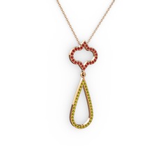 Garnet ve peridot 14 ayar rose altın kolye (40 cm rose altın rolo zincir)