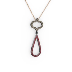 Vidonia Kolye - Dumanlı kuvars ve garnet 925 ayar siyah rodyum kaplama gümüş kolye (40 cm rose altın rolo zincir) #1cnij5