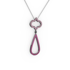 Vidonia Kolye - Pembe kuvars ve rodolit garnet 925 ayar siyah rodyum kaplama gümüş kolye (40 cm beyaz altın rolo zincir) #1ctblxf