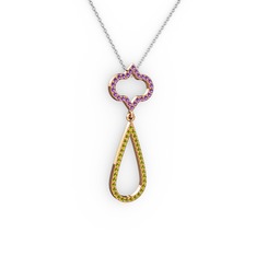 Ametist ve peridot 8 ayar rose altın kolye (40 cm beyaz altın rolo zincir)