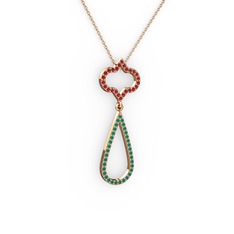 Vidonia Kolye - Garnet ve kök zümrüt 8 ayar rose altın kolye (40 cm gümüş rolo zincir) #1cvk8ab