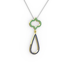 Vidonia Kolye - Yeşil kuvars ve lab safir 18 ayar altın kolye (40 cm beyaz altın rolo zincir) #1cwd5kz