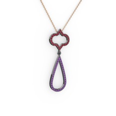 Vidonia Kolye - Garnet ve ametist 925 ayar siyah rodyum kaplama gümüş kolye (40 cm rose altın rolo zincir) #1cwl1p8