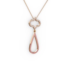Vidonia Kolye - Swarovski ve pembe kuvars 14 ayar rose altın kolye (40 cm rose altın rolo zincir) #1d00fs0