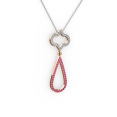 Vidonia Kolye - Akuamarin ve rodolit garnet 925 ayar rose altın kaplama gümüş kolye (40 cm beyaz altın rolo zincir) #1d45ya9