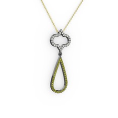 Vidonia Kolye - Beyaz zirkon ve peridot 925 ayar siyah rodyum kaplama gümüş kolye (40 cm altın rolo zincir) #1dhhxo0