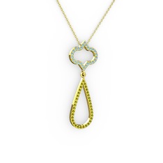 Akuamarin ve peridot 14 ayar altın kolye (40 cm altın rolo zincir)