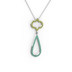 Vidonia Kolye - Peridot ve yeşil kuvars 18 ayar beyaz altın kolye (40 cm gümüş rolo zincir) #1dn439s