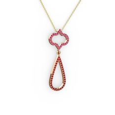 Rodolit garnet ve garnet 8 ayar rose altın kolye (40 cm gümüş rolo zincir)