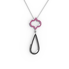Rodolit garnet ve siyah zirkon 18 ayar beyaz altın kolye (40 cm beyaz altın rolo zincir)