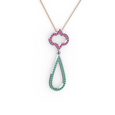 Vidonia Kolye - Rodolit garnet ve yeşil kuvars 8 ayar beyaz altın kolye (40 cm rose altın rolo zincir) #1eczo34