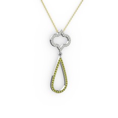 Vidonia Kolye - Pırlanta ve peridot 14 ayar beyaz altın kolye (0.288 karat, 40 cm altın rolo zincir) #1eeneww