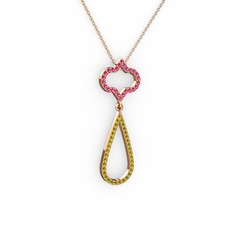 Rodolit garnet ve peridot 14 ayar rose altın kolye (40 cm gümüş rolo zincir)