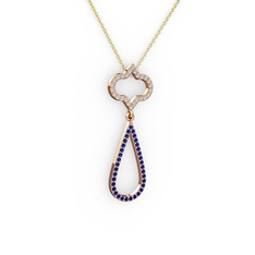 Vidonia Kolye - Swarovski ve lab safir 18 ayar rose altın kolye (40 cm altın rolo zincir) #1etvmk8