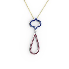 Vidonia Kolye - Lab safir ve kök yakut 8 ayar beyaz altın kolye (40 cm altın rolo zincir) #1fbrejy