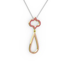 Rodolit garnet ve pembe kuvars 18 ayar altın kolye (40 cm beyaz altın rolo zincir)