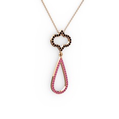 Vidonia Kolye - Siyah zirkon ve rodolit garnet 14 ayar rose altın kolye (40 cm rose altın rolo zincir) #1fphpdy