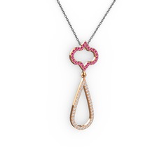 Vidonia Kolye - Rodolit garnet ve pırlanta 8 ayar rose altın kolye (0.324 karat, 40 cm gümüş rolo zincir) #1fq0u95